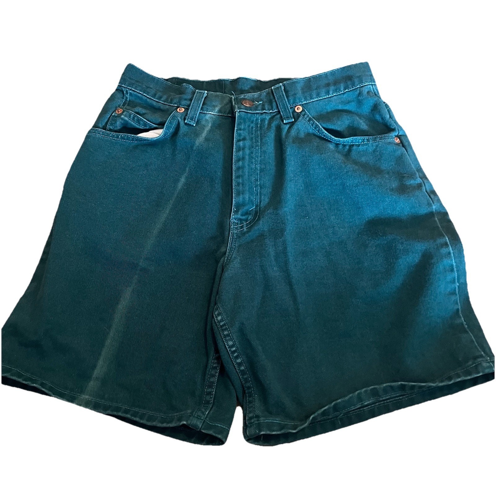 Vintage 90s Levi’s 9 Green Denim Shorts 950 Relaxed Fit Longer Length READ DESC