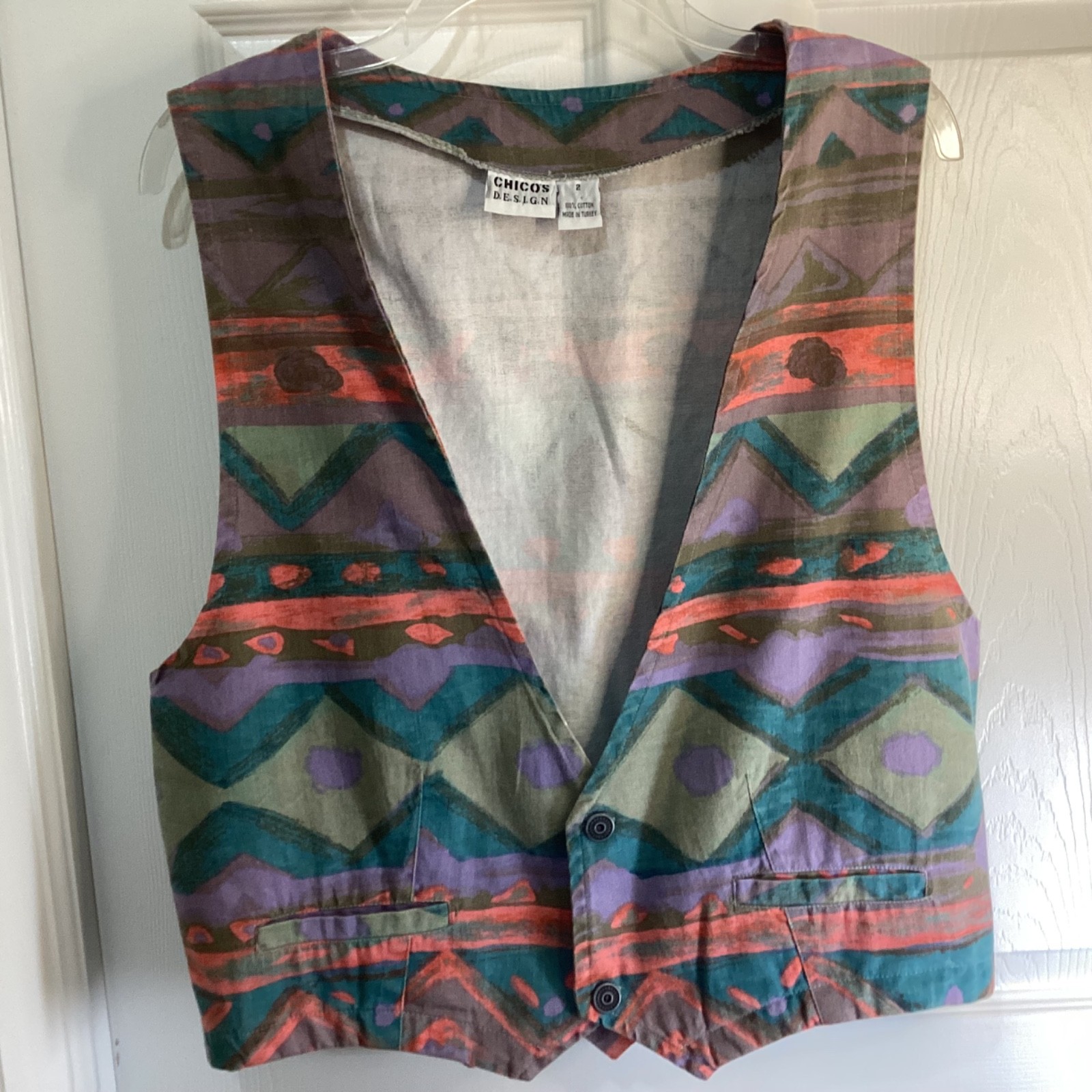 VTG 90s Chico’s design southwestern Aztec Cotton Denim Vest ~Sz 2- Large