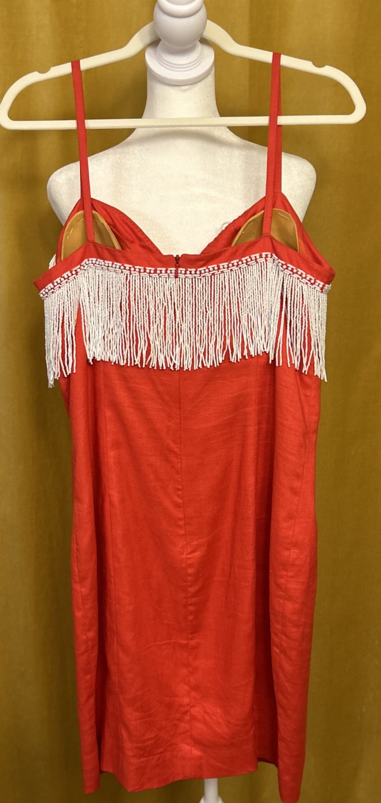 Vintage Pia Rucci Dress Red Linen Short White Beads Fringe Party 10 Medium 6/8