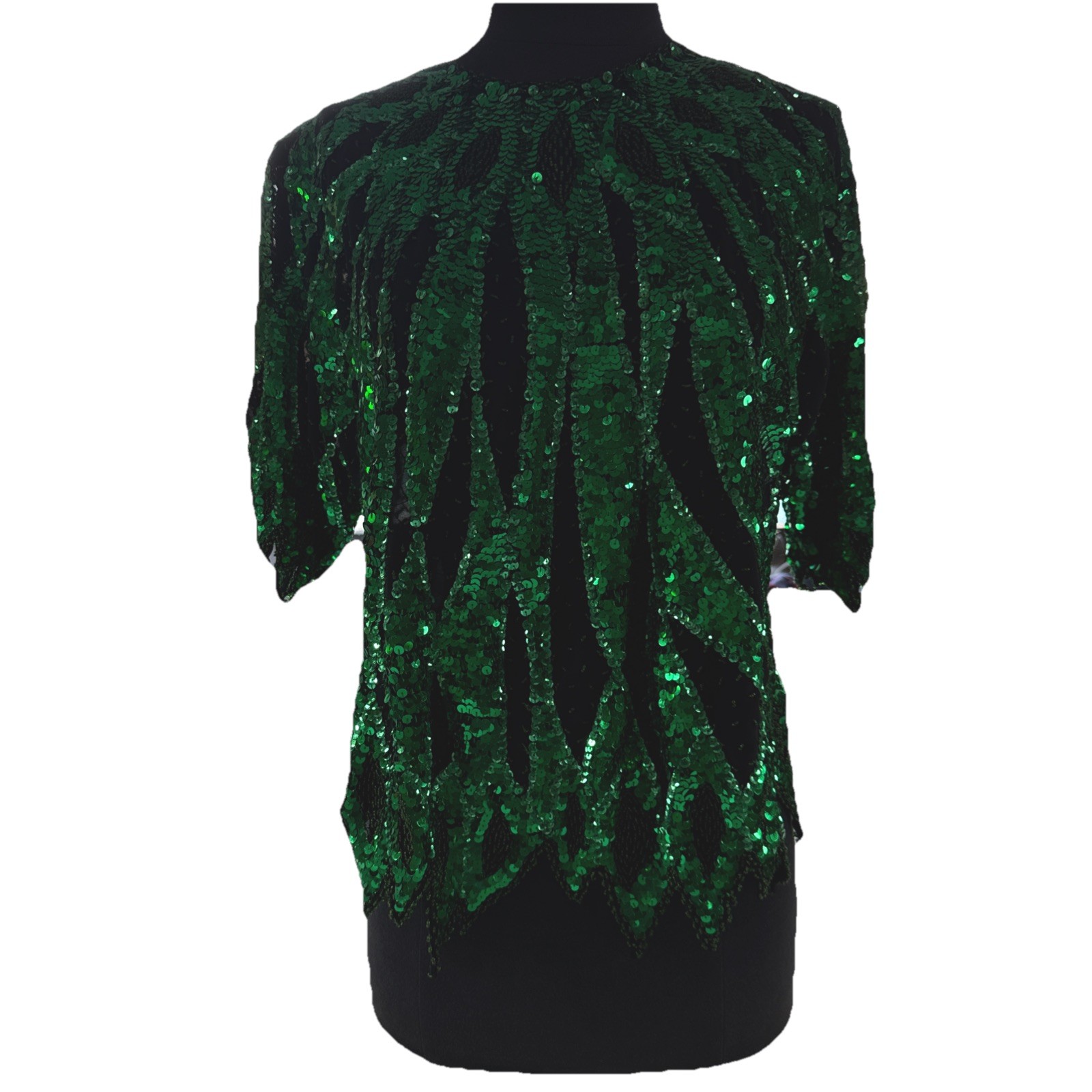 Vintage 80’s Iris Sequin Green And Black Flame Pattern Top Size L