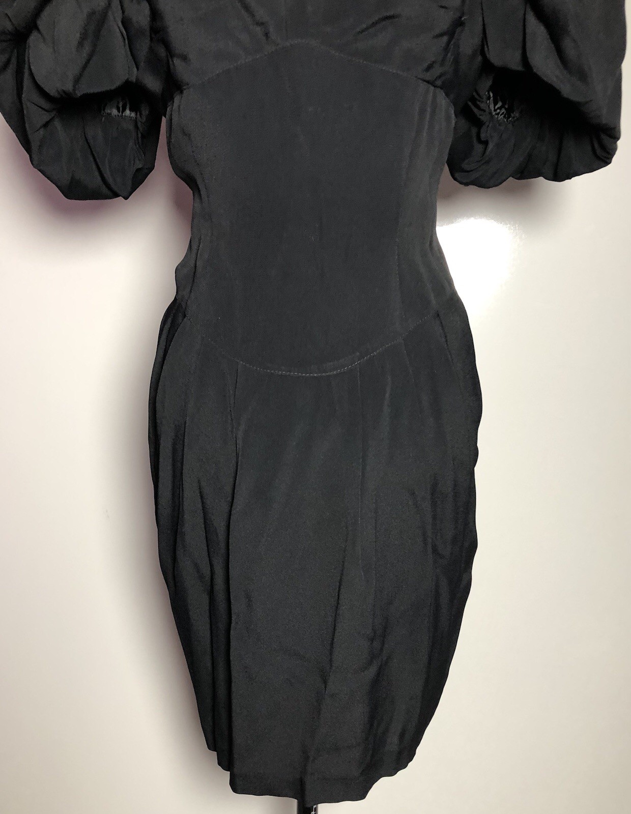 Vintage 80s Prom Dress Black Puff Sleeve Fitted Cocktail Evening Dress 35-31-38