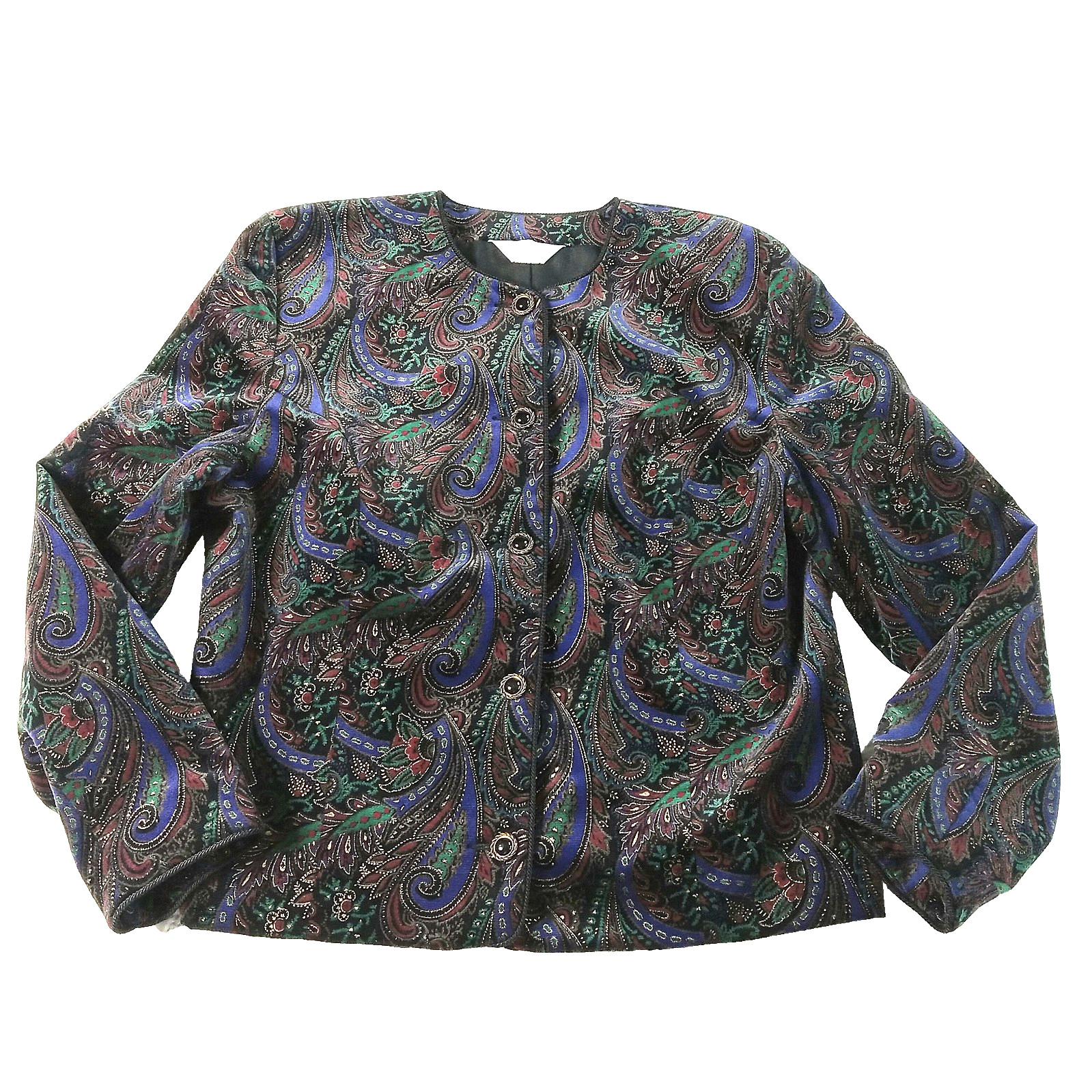 Tan Jay Velour Velvet Jacket Womens XL Paisley Lined Baroque Design Vtg 80s NWOT