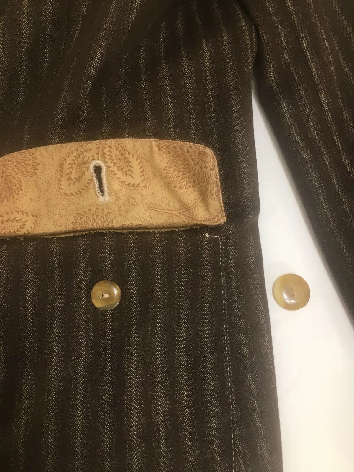 Vtg ANNA SUI Brown Jacket Blazer Pinstripe Sz 10 USA Cotton Blend Pockets