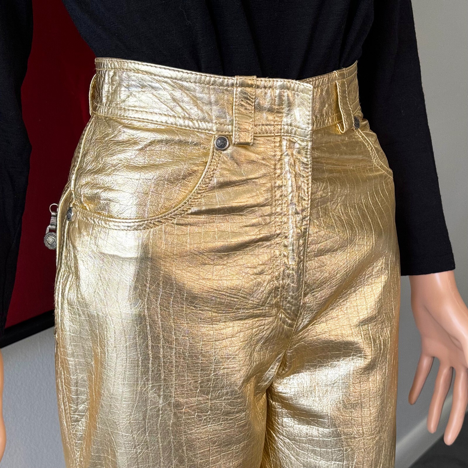 GIANNI VERSACE metallic gold leather pants size IT 40/42 from F/W 1994/95