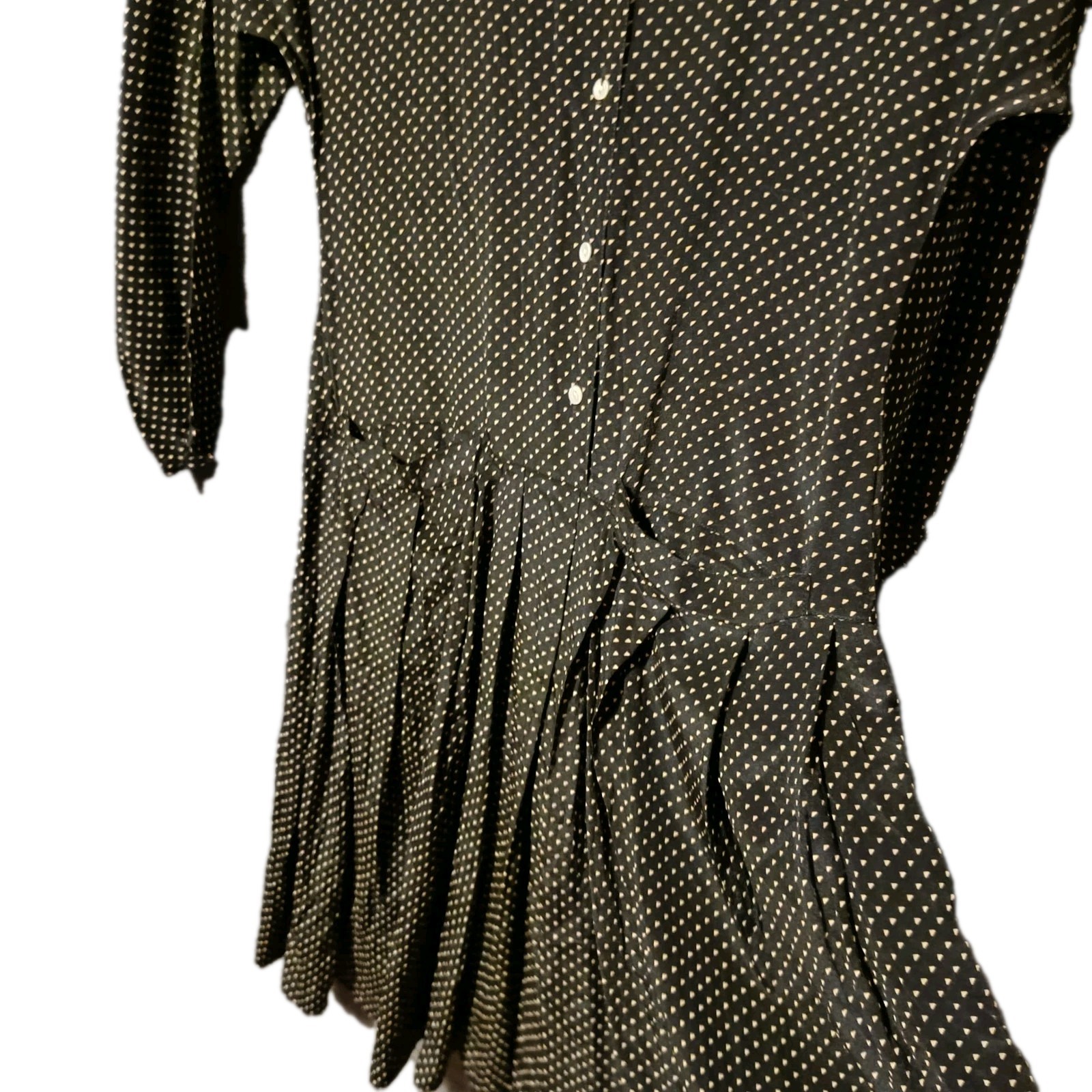 Vintage Dress Black Cream Polka Dots Size 34 36 XS S Midi Retro Pleated Skirt Pockets