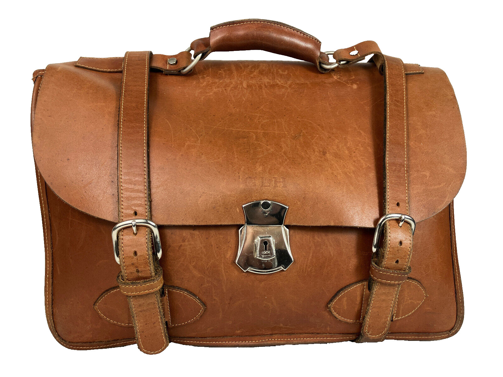 Vintage Custom Hide Vachetta Classic Book Bag Briefcase 3 Compartment 1945 Army