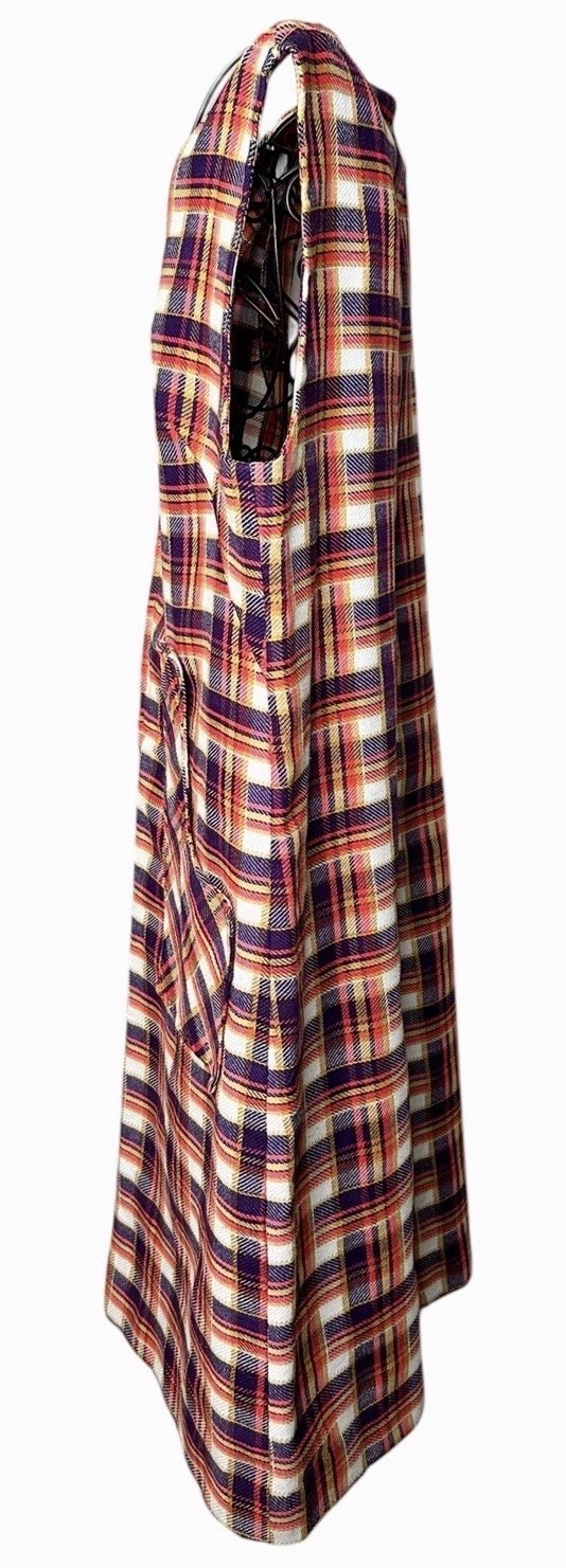 Plaid Jumper Dress Dutchmaid 70s Zip Front Pockets Size 38 Vintage