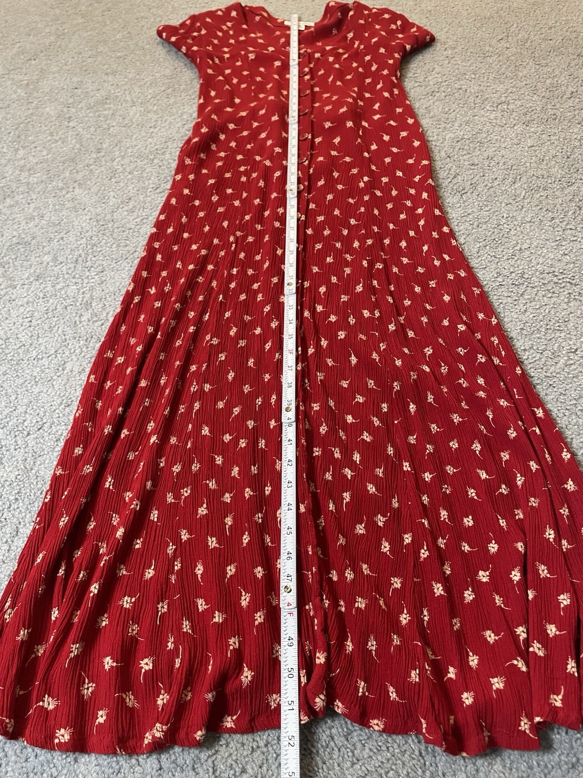 Vtg 90’s Norm Thompson Midi Dress Sz Red Floral Button Up Crinkled Boho Cottage