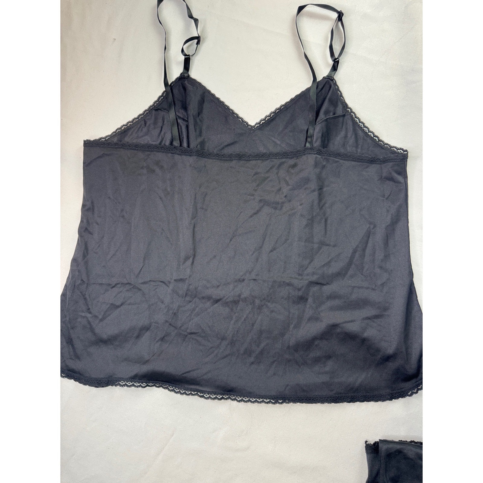 Vintage Sears Black Antron III Nylon Camisole and Half Slip Set Large