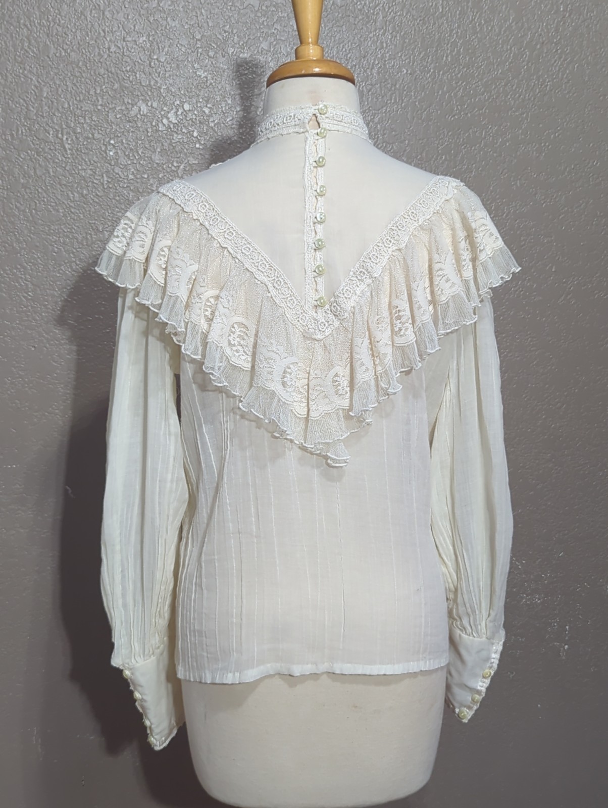 Vtg 70s Gunne Sax Victorian Ruffle Lace Long Sleeve Blouse Edwardian Bridgerton