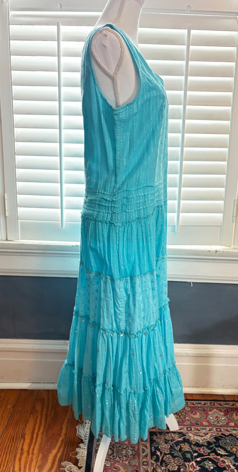 Vintage Phool Turquoise Cotton & Metallic Gauze Maxi Dress – Boho Hippie