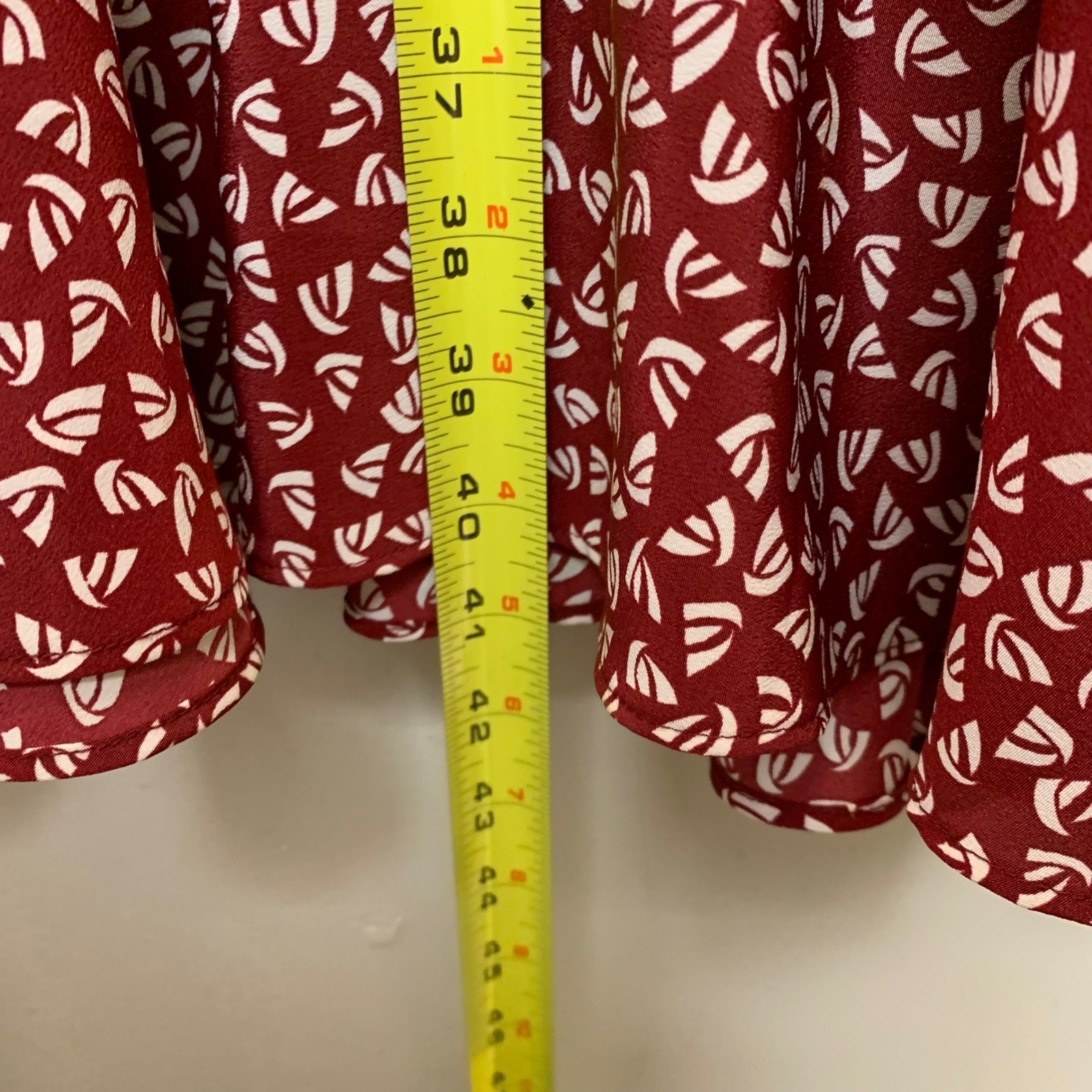 PBJ Vintage Midi Dress Women 11 Red White Geometric Tiered Ruffle Hem Long Slee