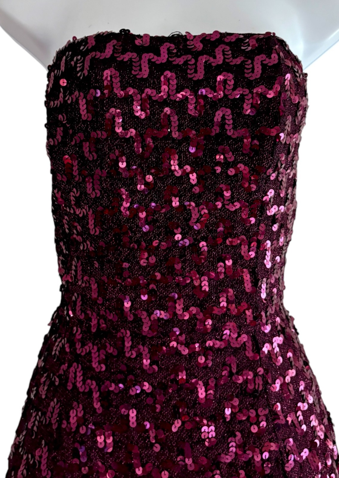 Vintage 70s Sequin Formal Gown Purple Strapless Evening Dress Mike Benet S/M
