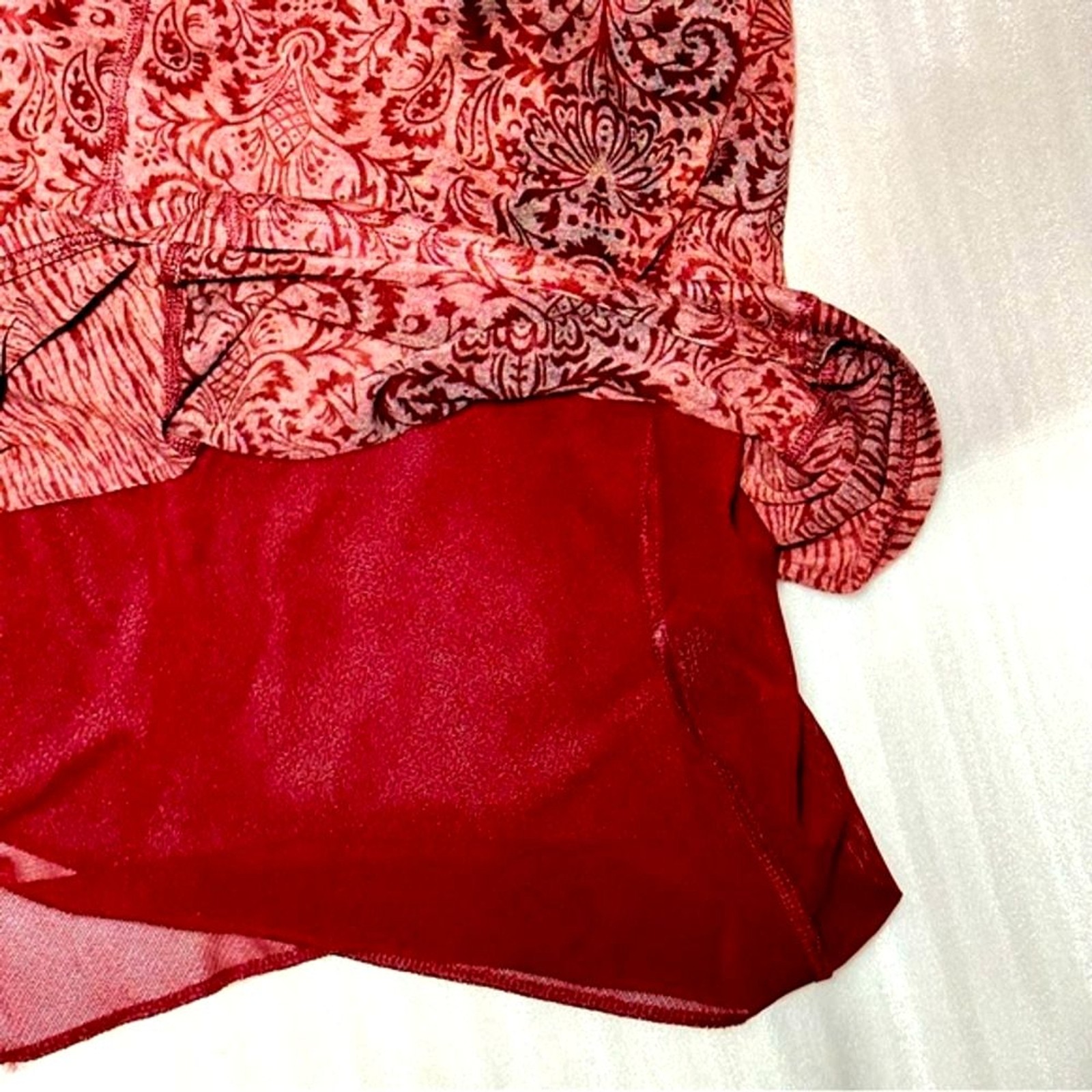 Vtg 90s Tribal Women XL Damask Paisley Midi Skirt Godet Maroon Red Bulgaria Knit