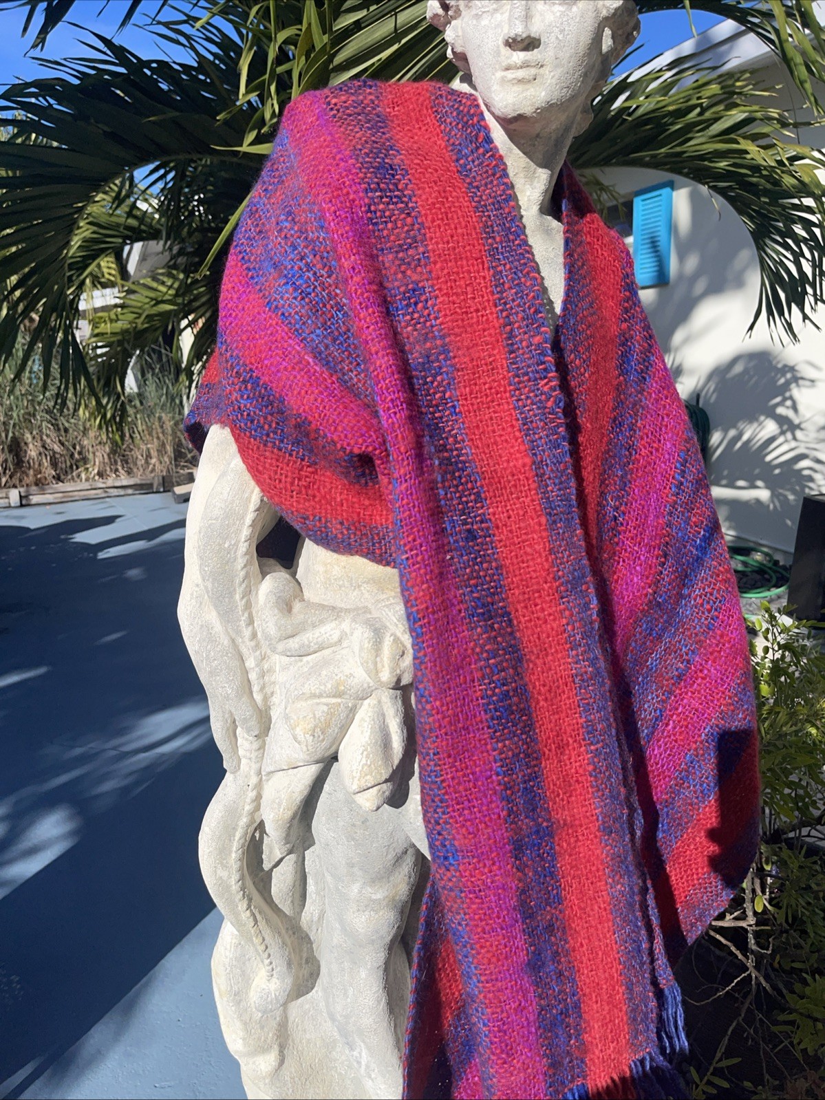 Manos Del Uruguay Handspun Artisan Fringe Poncho Shawl Sweater Knit Blanket Boho