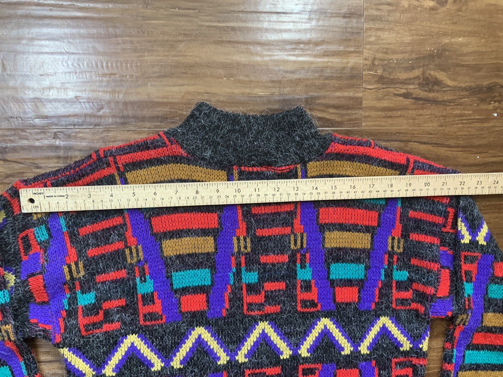 VTG Croquet Club Abstract Sweater 80s Geometric Rainbow 90s Womens Large Retro