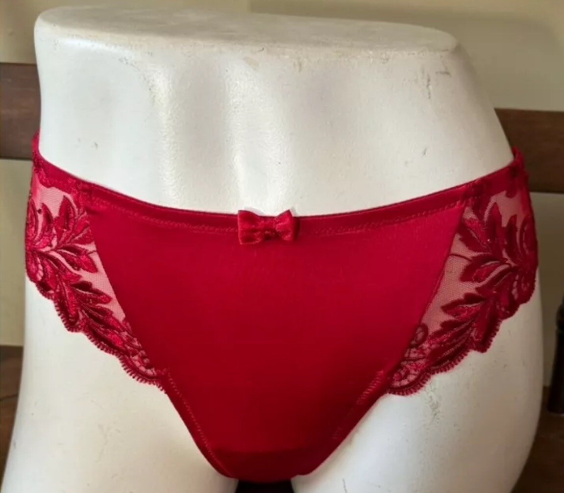 VINTAGE SOMA RUBY RED ~ SENSUOUS LACE SPECIAL EDITION THONG PANTIES MEDIUM NWT