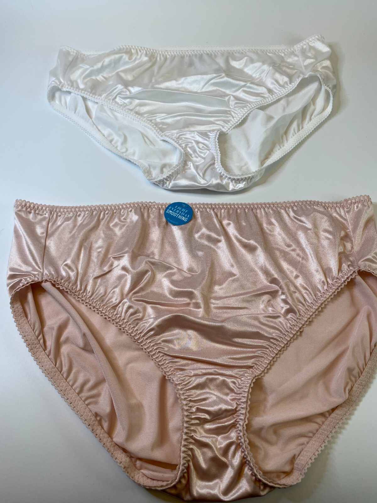 TWO VANITY FAIR Liquid NYLON PANTIES Size 5XL WHITE & PINK Shiny Second Skin 5X