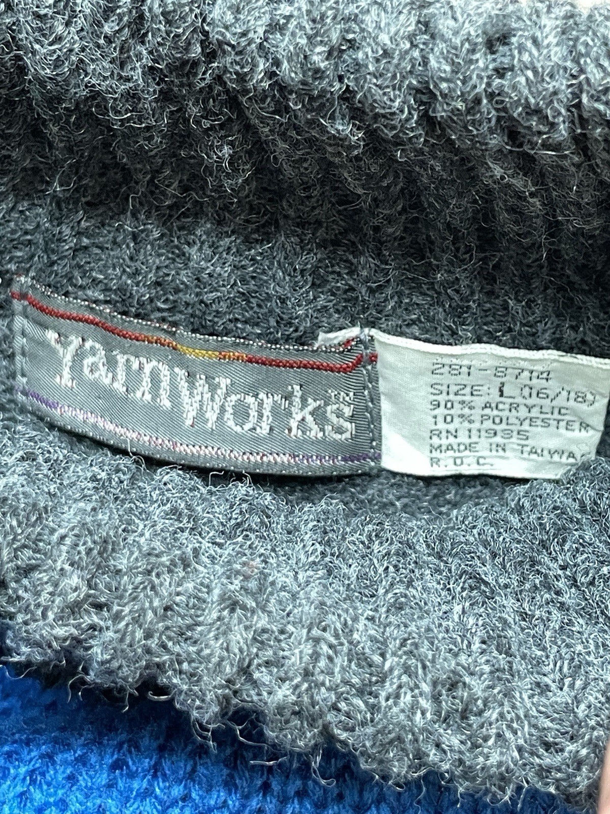 Vtg 1980s Yarnworks Blue Striped Mock neck Sweater