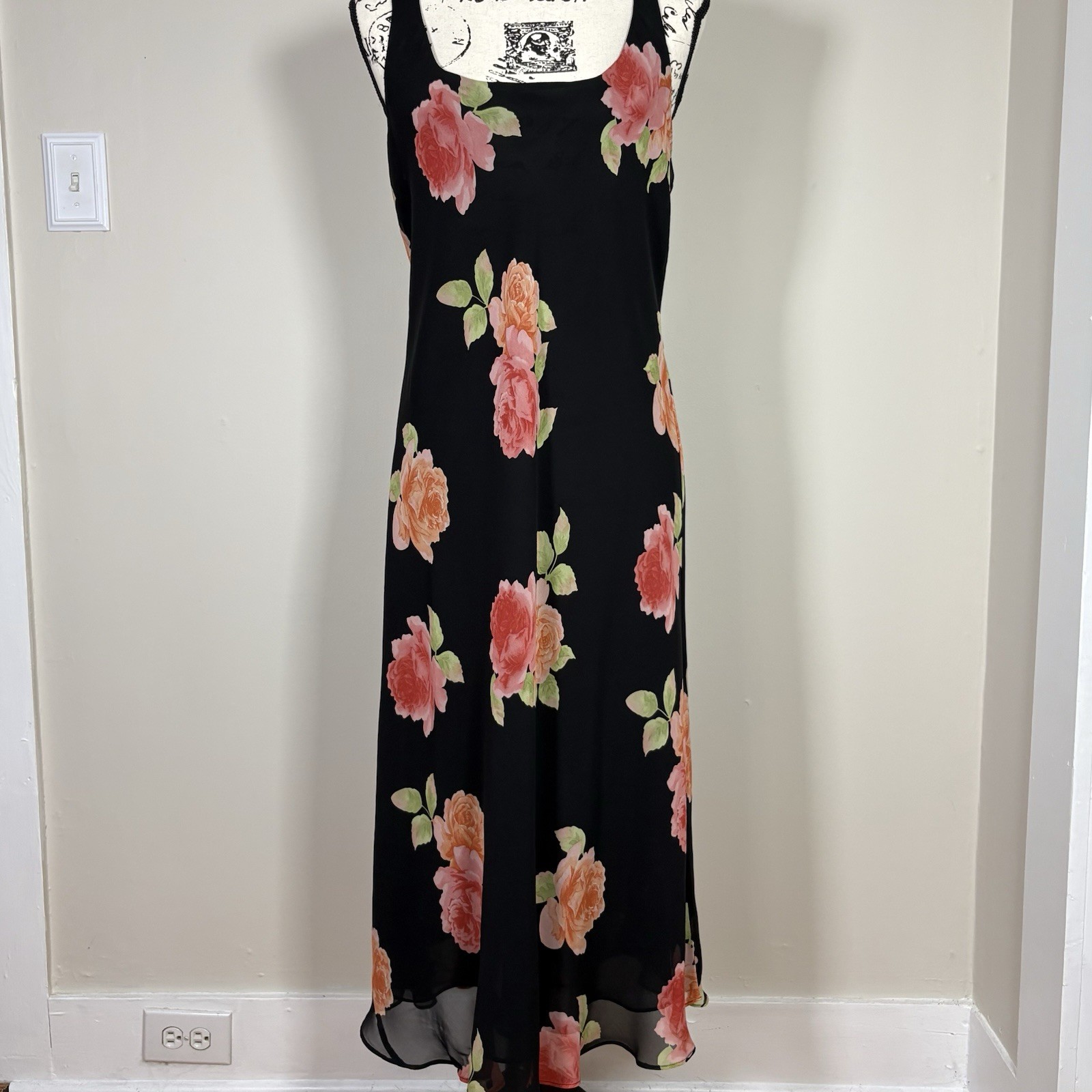 VTG 90s Spenser Jeremy 100% Silk Rose Floral Midi Dress 16 Whimsygoth Fairycore