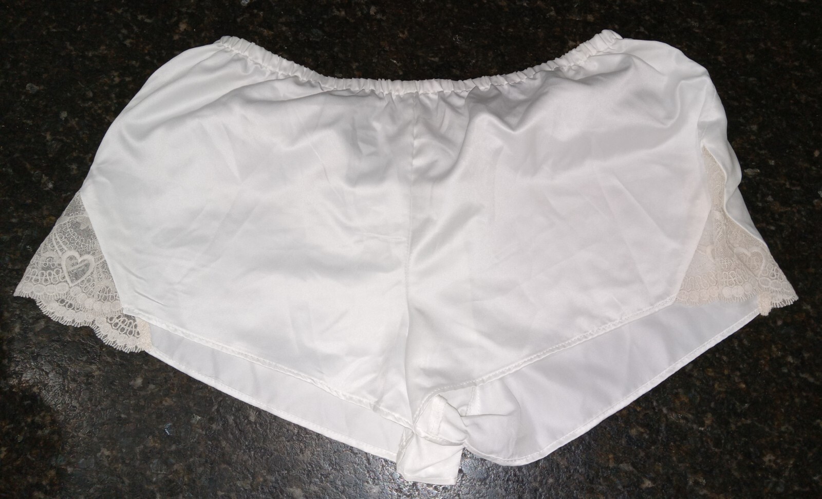 Vintage Silky White Tap Pants / Panties with Lace Detailing at Both Hips Size M