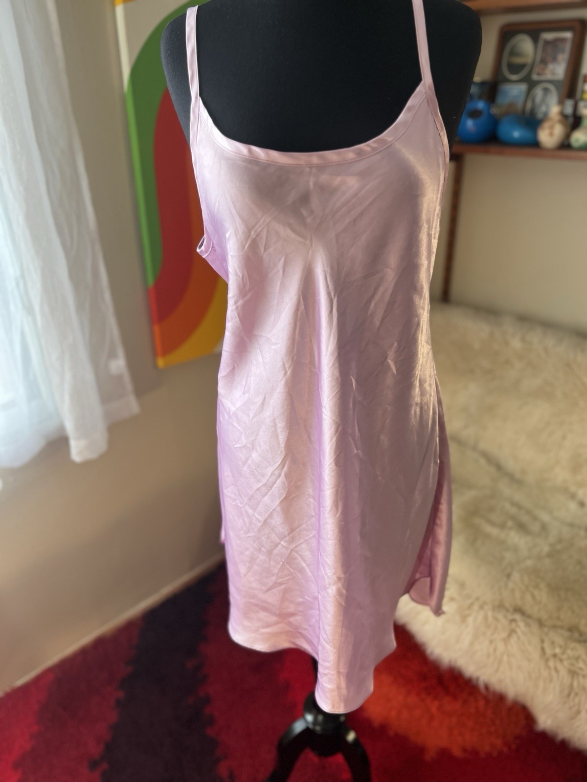 Vtg Gilligan & O’Malley Glossy Satin Nightgown Slip Dress XL Plus Lilac Purple