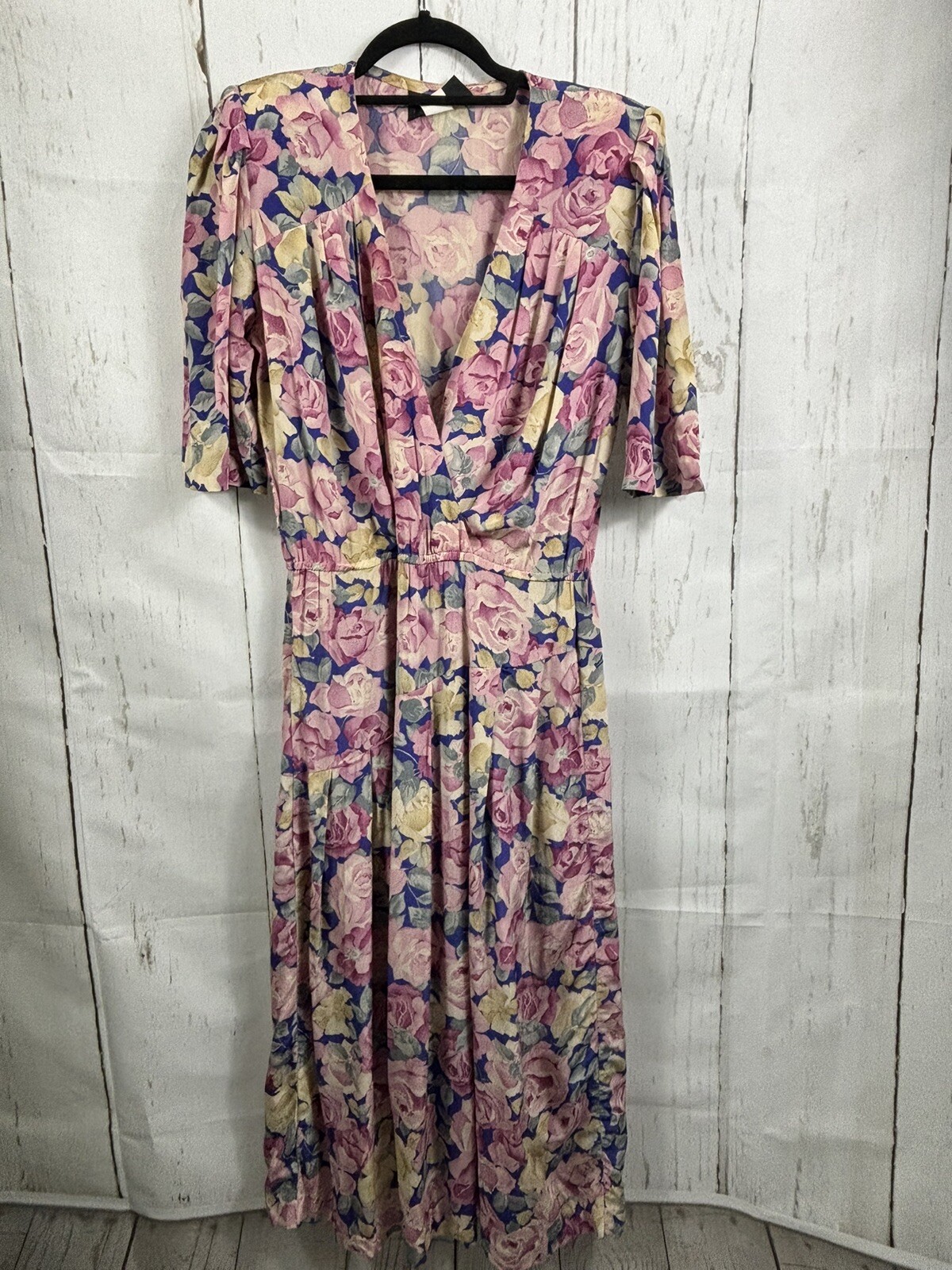 Vintage Lynda Pizzuto for Phoebe Dress Floral Print Padded Shoulders Sz 10