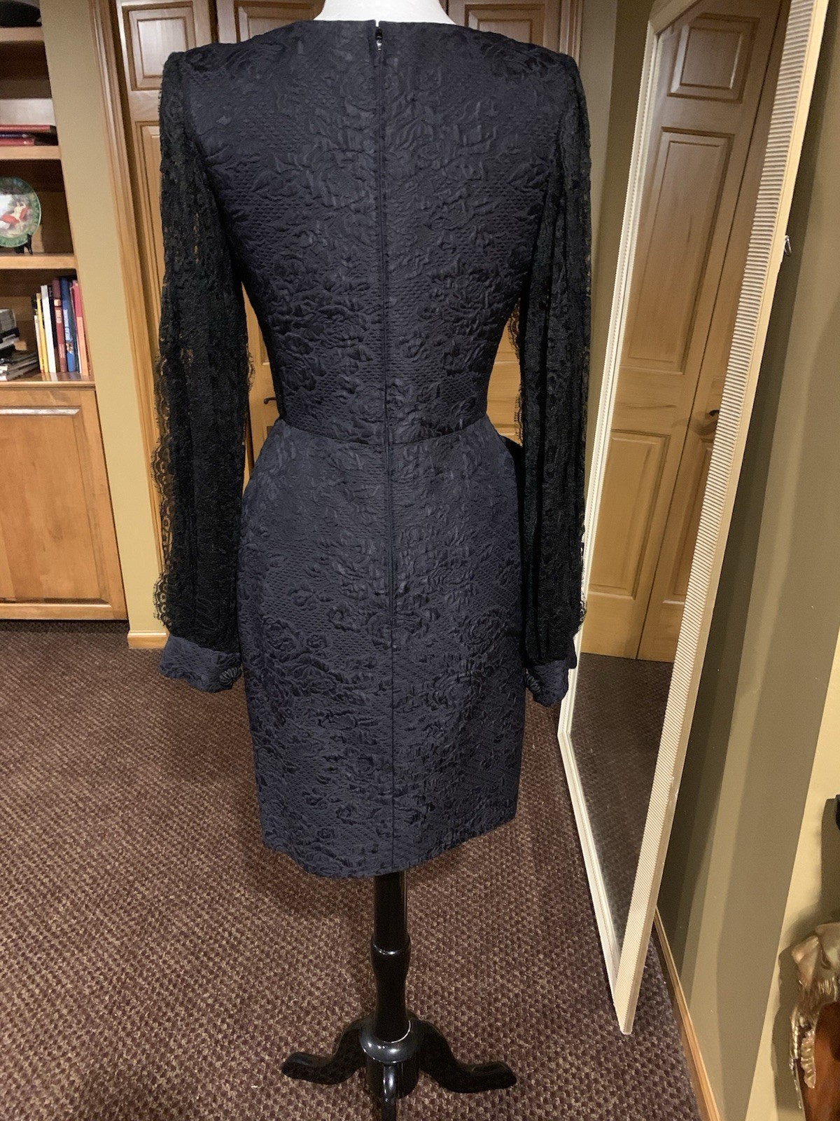 Vintage 1990s Black/ Midnight Navy James Galanos Couture Cocktail Dress Size 4