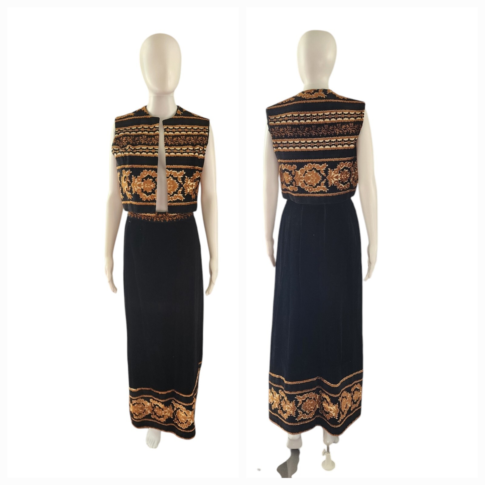 Vintage 60-70s Jo Hardin Tapestry Carpet Vest /skirt Set Boho Hippie Festival