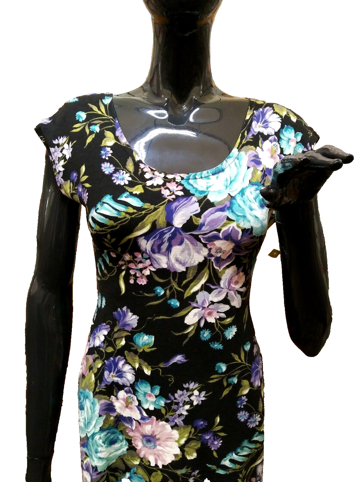 New Wave Dress S JAY JACOBS 1980s Chiffon Floral Stretch CUB WEAR Hip Hop Style