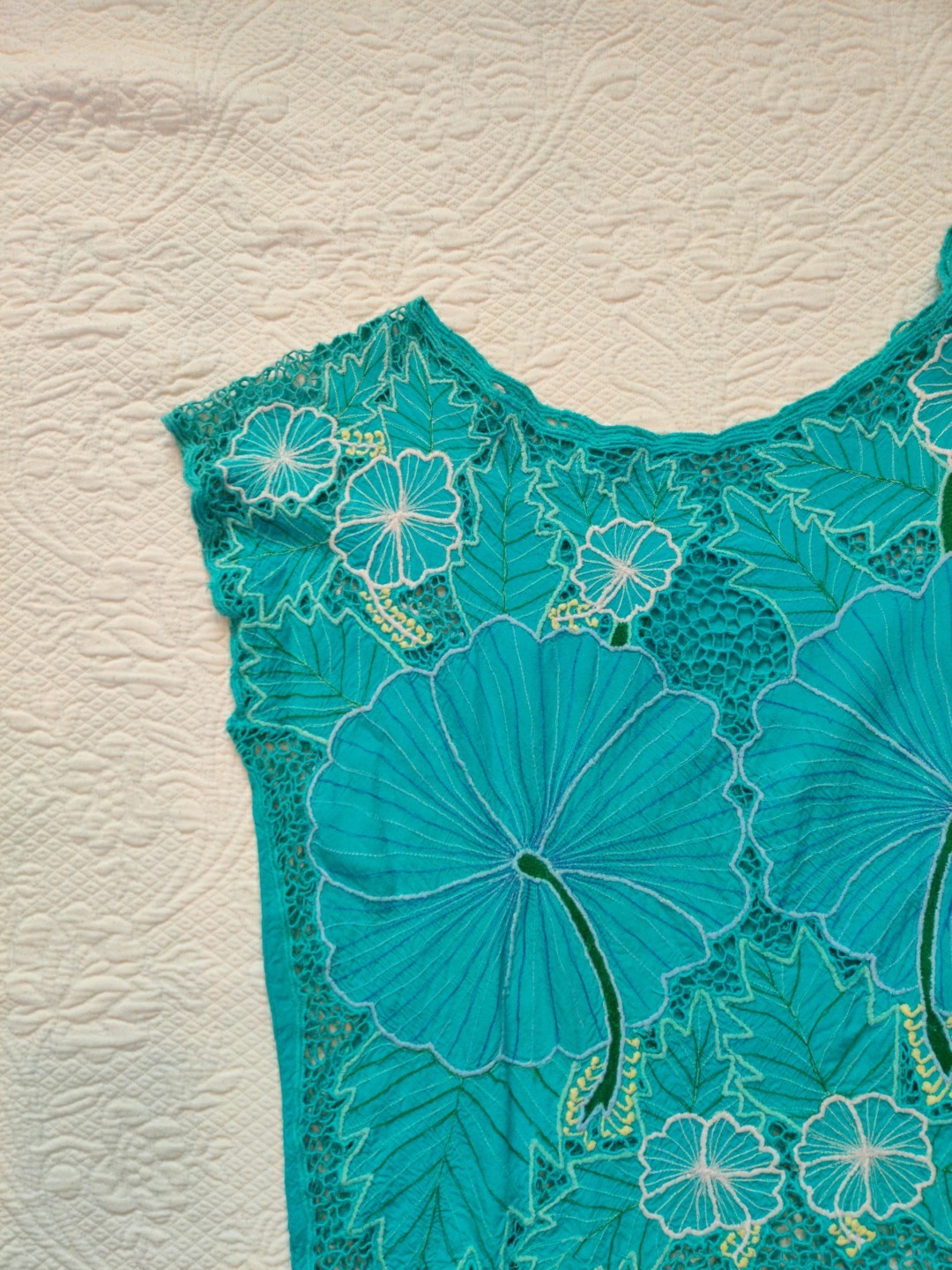 Vintage 90s Floral Cut Lace Top & Skirt Tropical Hawaiian Beach Set