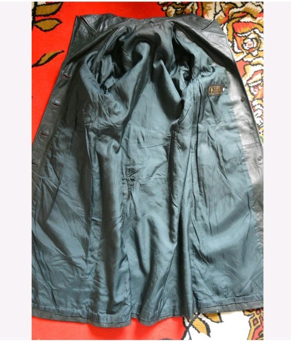 Vintage 1970s forest green Leather Trench Coat dark green 70s boho long retro S