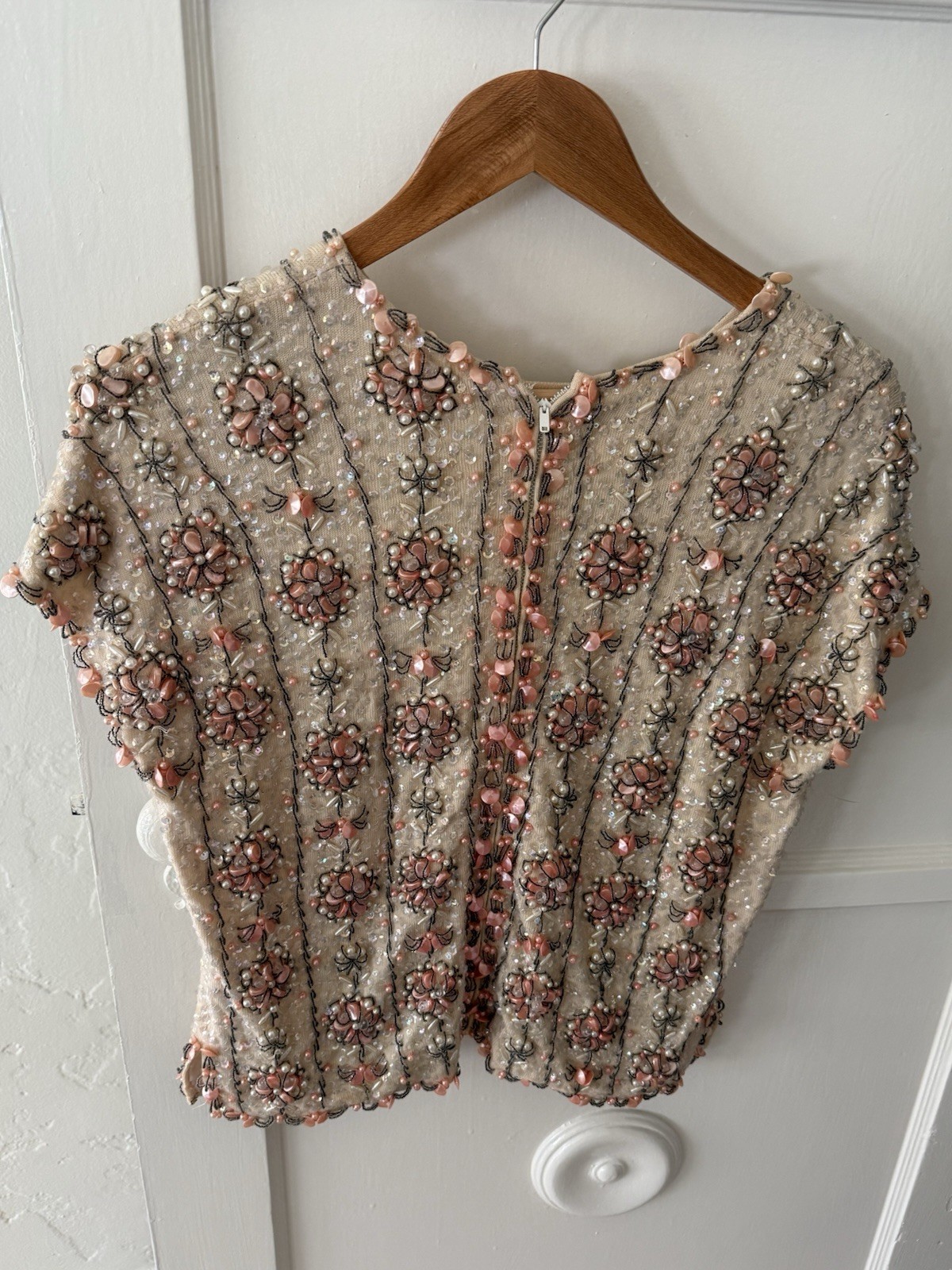 Vintage Hand Beaded Wool Evening Shirt Embellished Sequined from Hong Kong