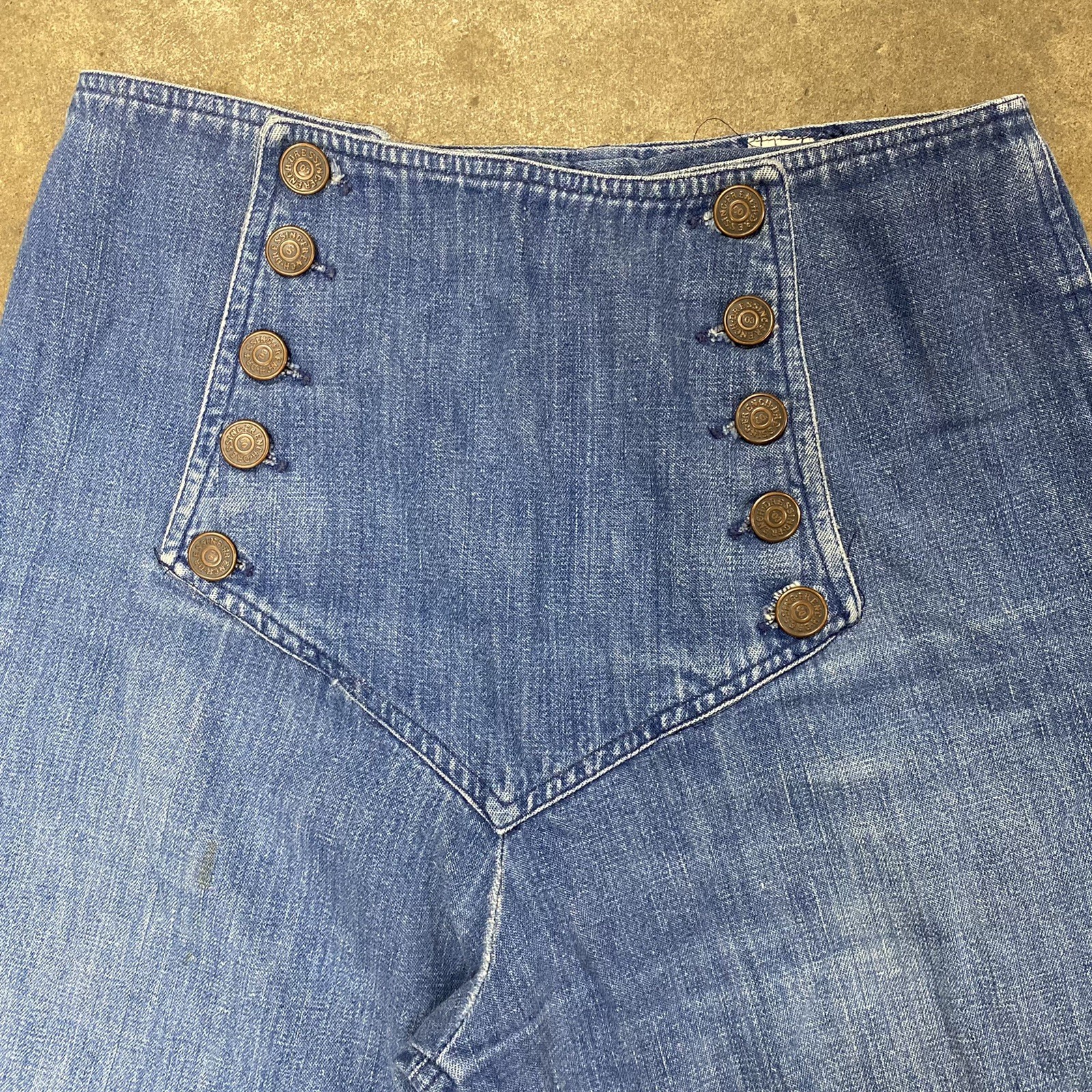 Vintage 1970s French Dressing Button Up Fly Bell Bottom Jeans 24” X 38”