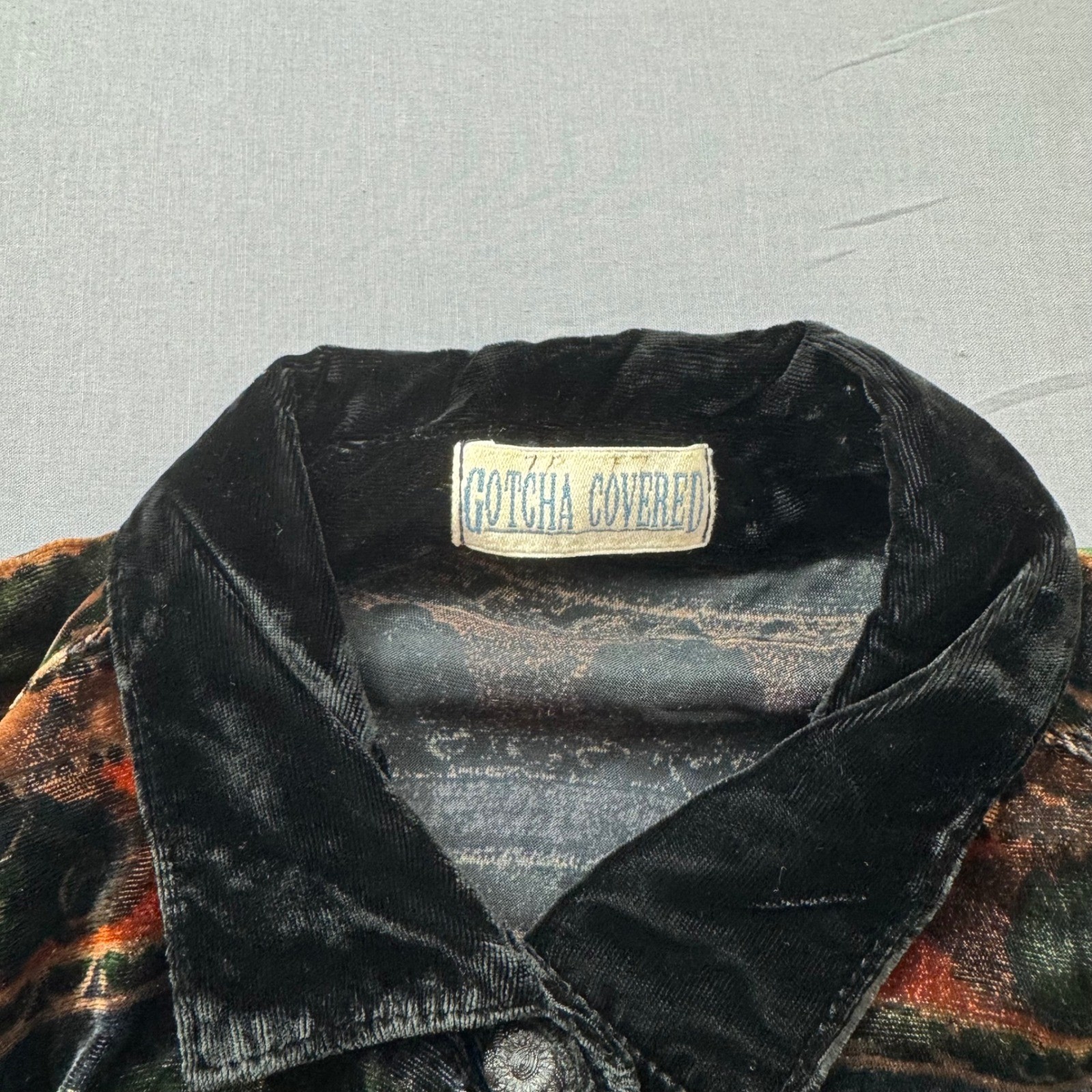 Gotcha Covered Vintage Velvet Burnout Shirt Southwestern Geometric Green Orange
