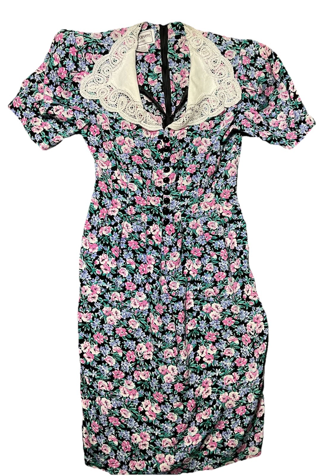 90s Cottagecore Prairie Dress Lace Collar Floral Secretary Coquette Vintage 4P