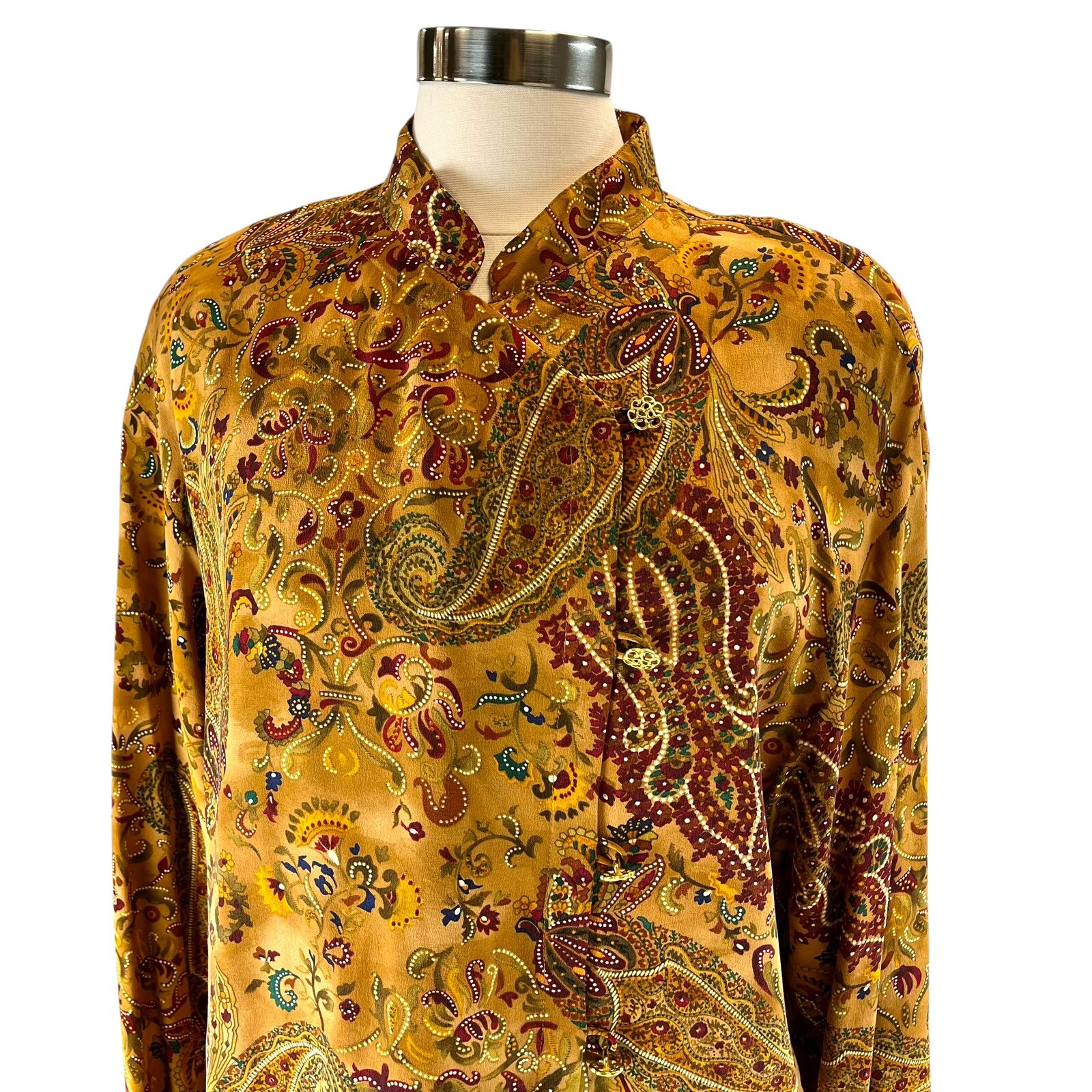 Vintage 80s 90s Liz Claiborne Collection Burnt Orange 100% Silk Asian Blouse Top