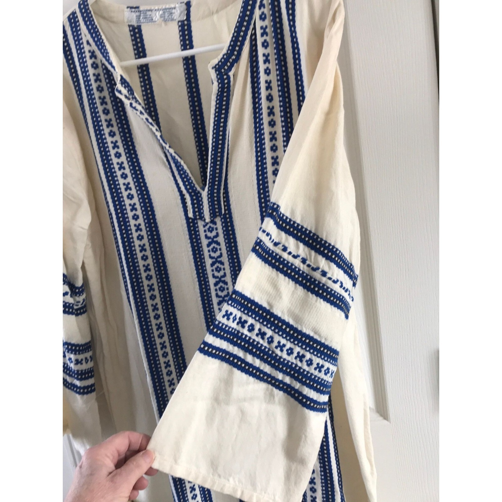 Maxi Kaftan Dress ALEX CONDARINIS Made In Greece Blue White Handmade Large ’73