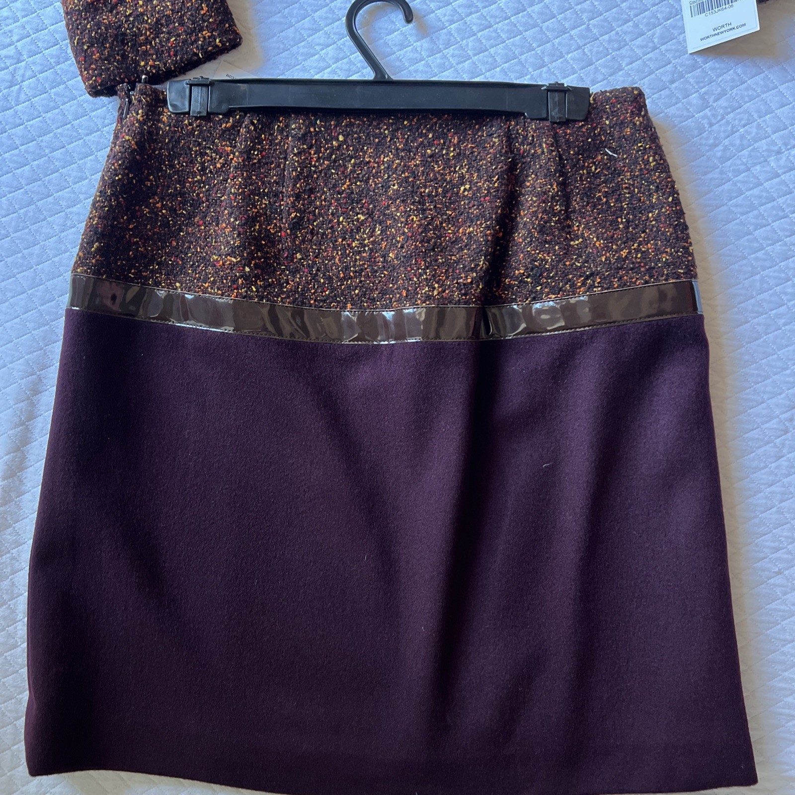 NWT WORTH NEW YORK SKIRT SUIT TWEED MERLOT 6 8