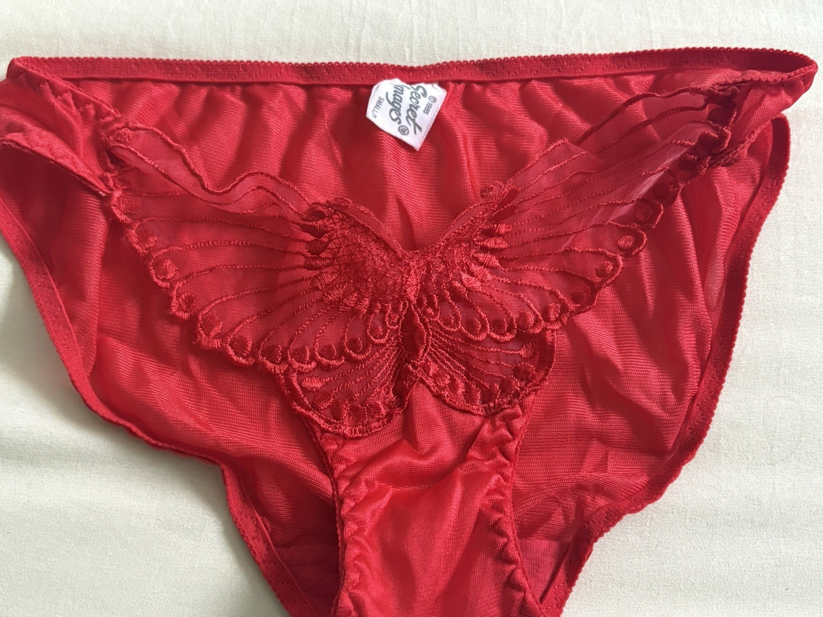 Vtg 1985 Secret Images Red Lace Butterfly Embroidered Panties Sm Rare Lingerie