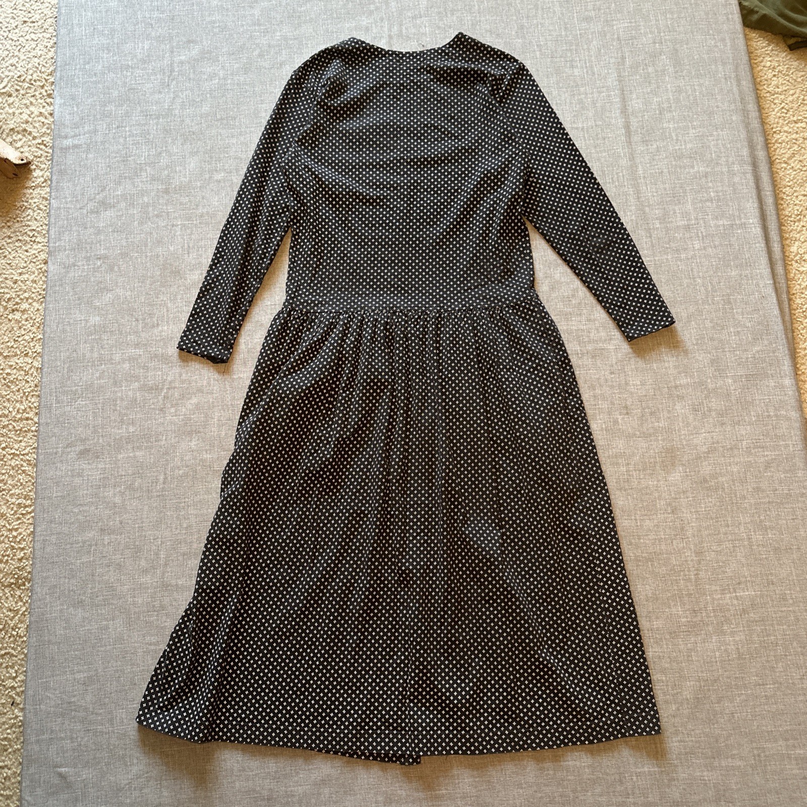 VTG 80s Sportables Prairie Ditsy Cotton Long Sleeve Drop Waist Midi Dress M