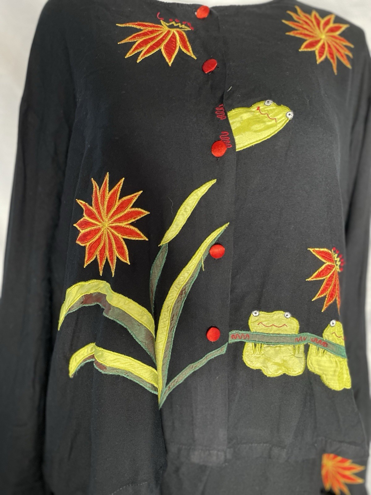 Vtg Monroe & Main Frog Floral Appliqué 2 Piece Maxi Dress Jacket Set XL