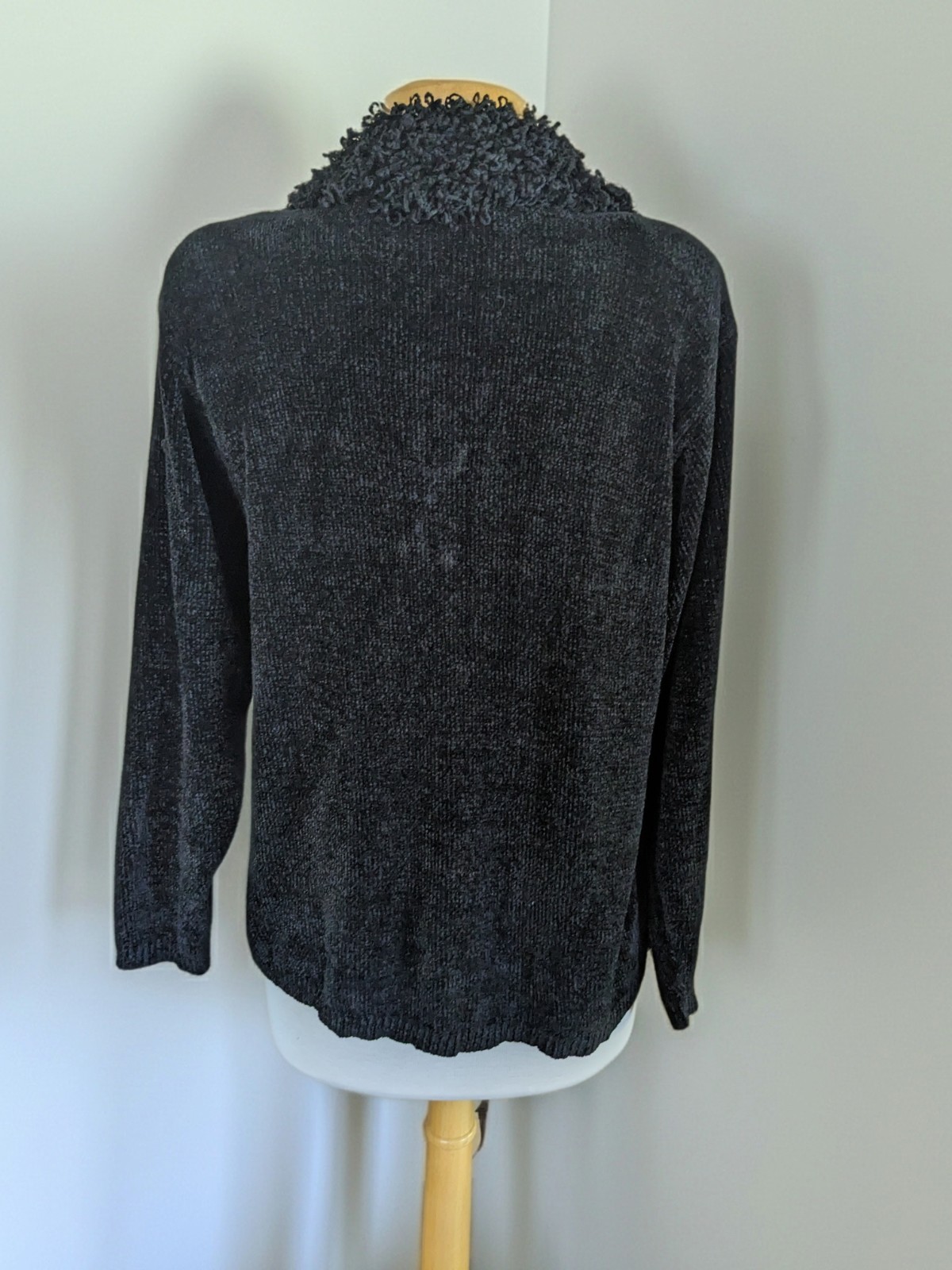 Vintage 1990s Eminent Chenille Cardigan Jacket Black White Geometric Zip Up