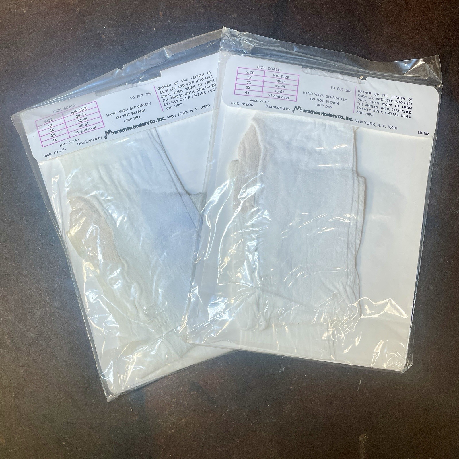 2 VTG Marathon Turbo 7 ExtraSize Width Panty Hose Nylons WHITE 1X HIPS 38” – 45″