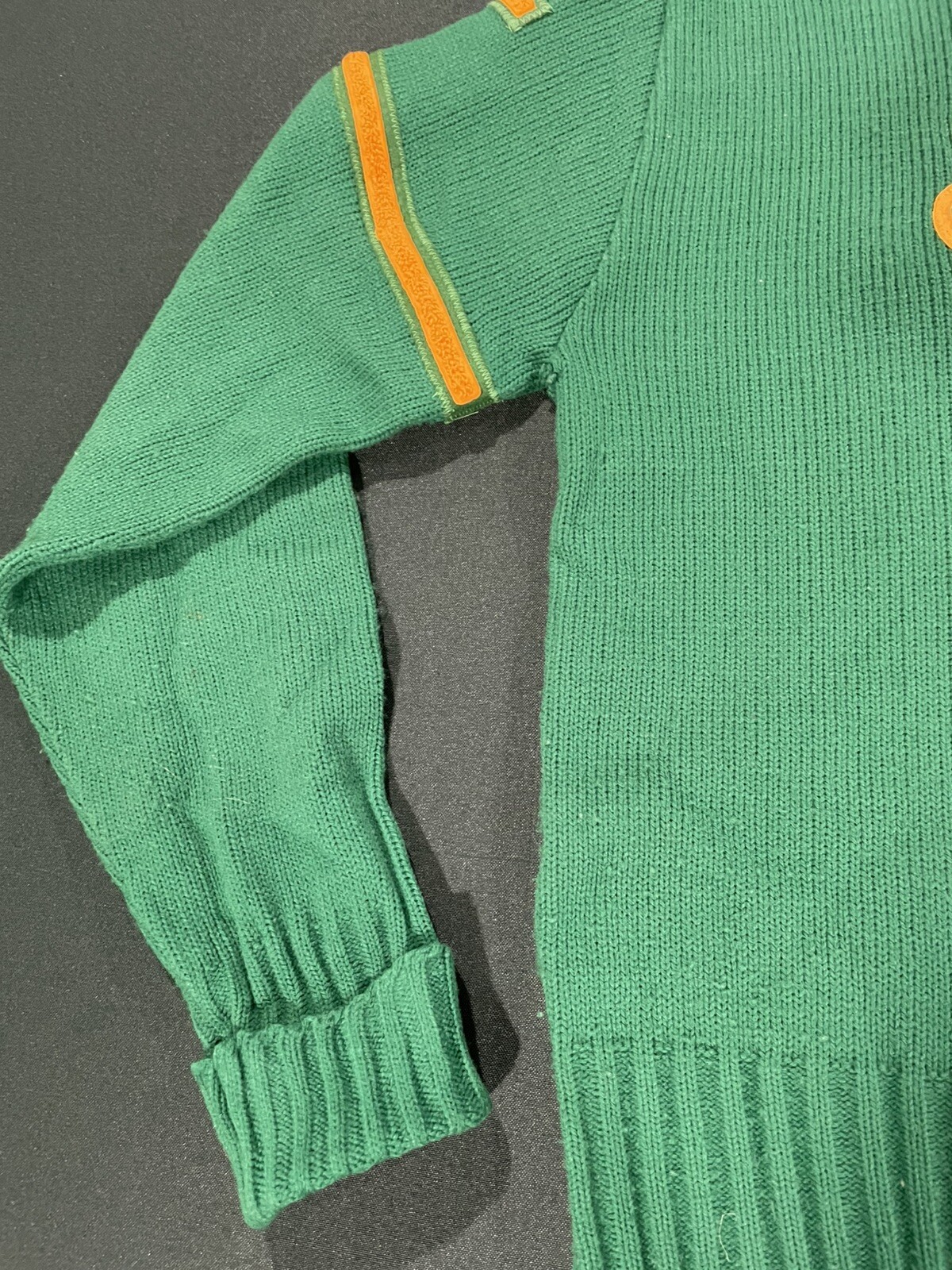 Vintage Womens 82’ Cheerleader Knit Sweater USA Green /Yellow