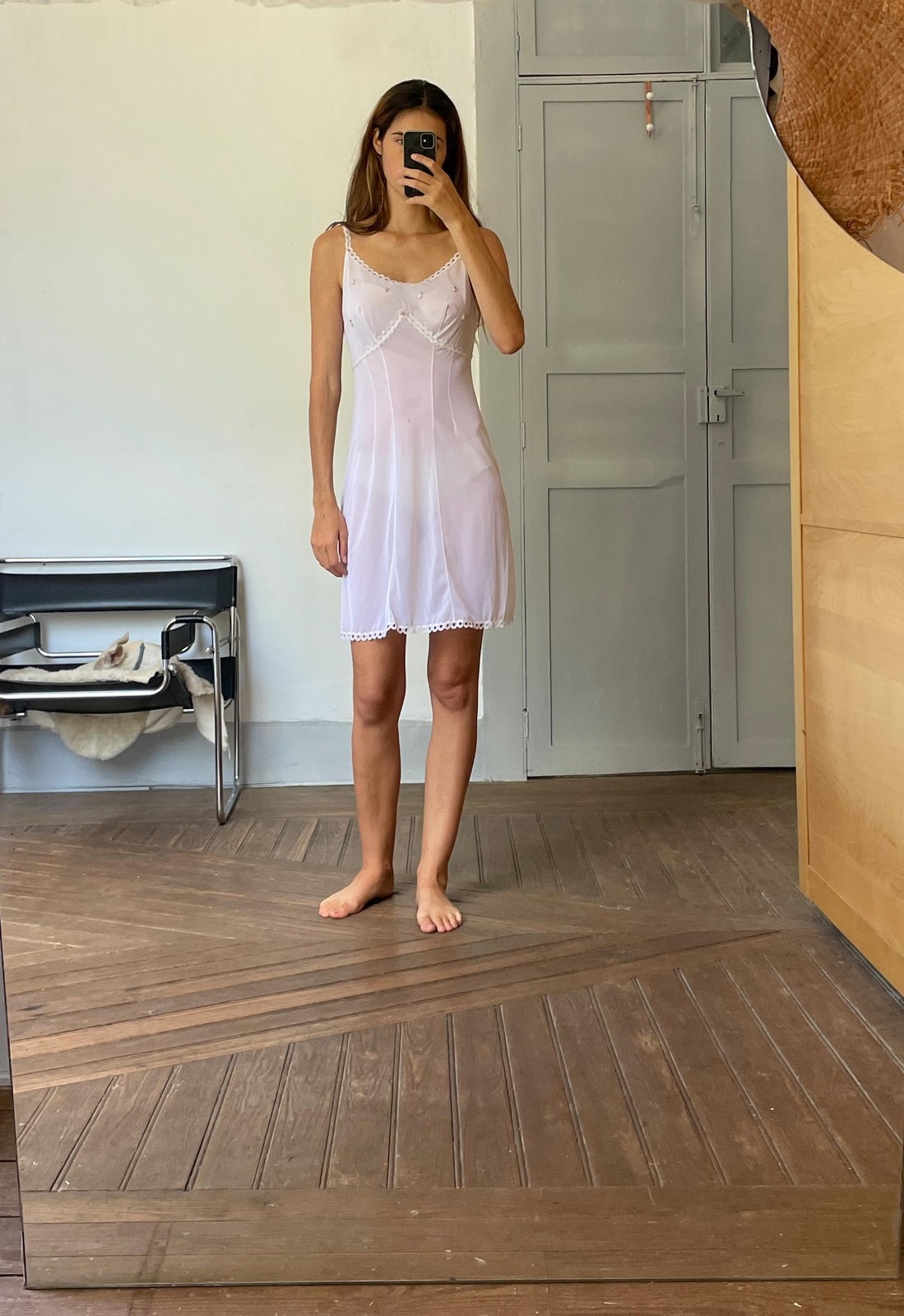 Vintage white and pink floral night dress, Sexy sheer nightie,