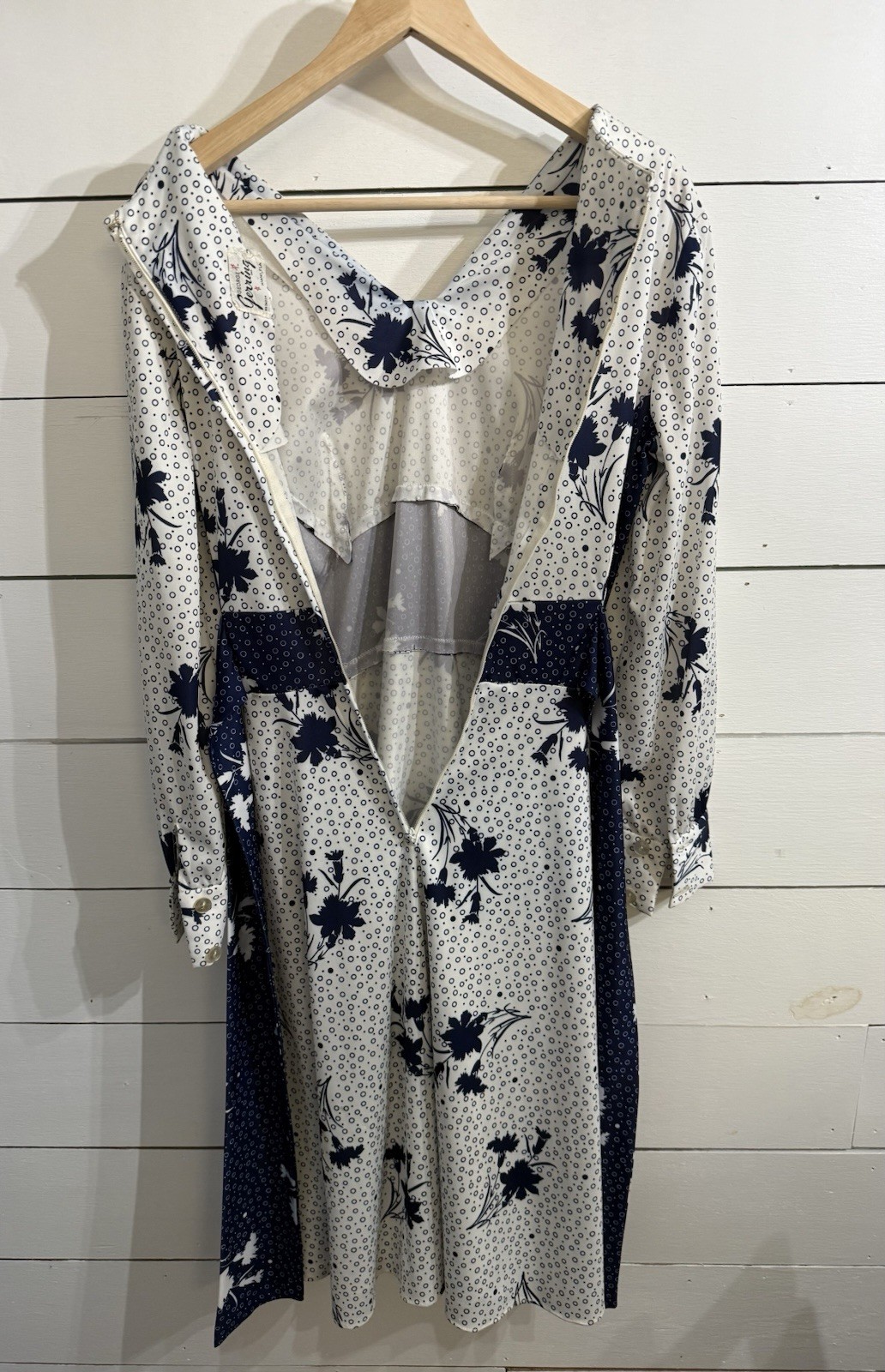 VTG 1970’s Blue & White Dress George Gerring Miami Women’s Medium 8/10