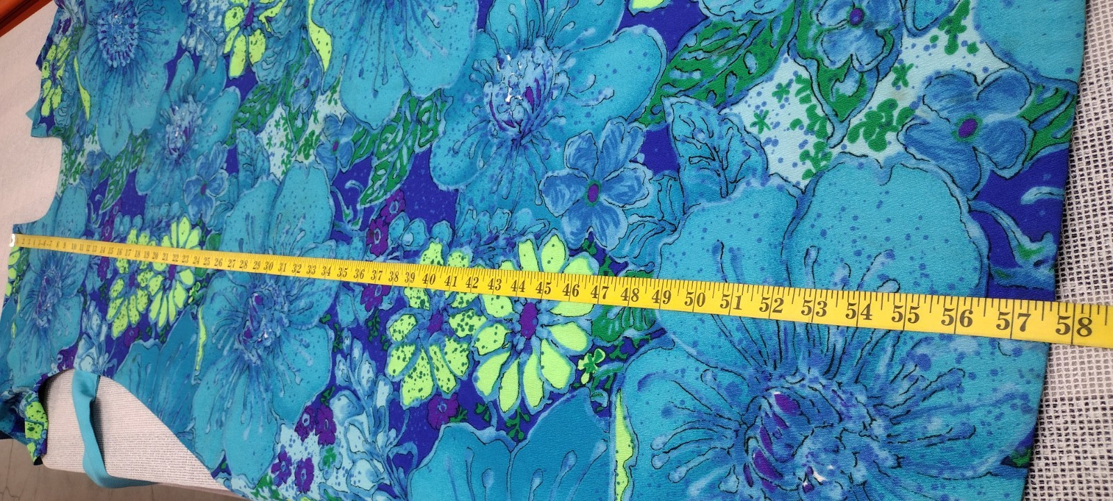 Vintage Maxi Dress Barkcloth Neon Turquoise Huge Flowers 60s Draper’s TWO POTATO