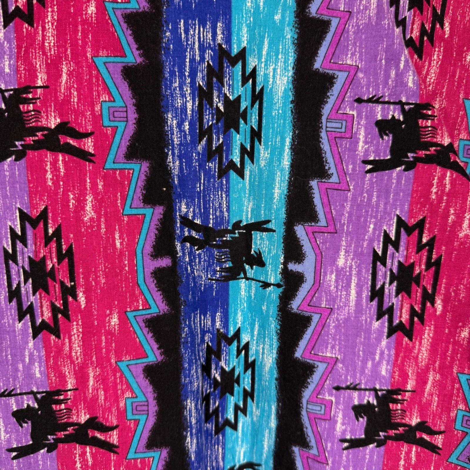 VTG 80s Ozark Mountain Southwestern Tribal Print Button Up Shirt Purple Teal