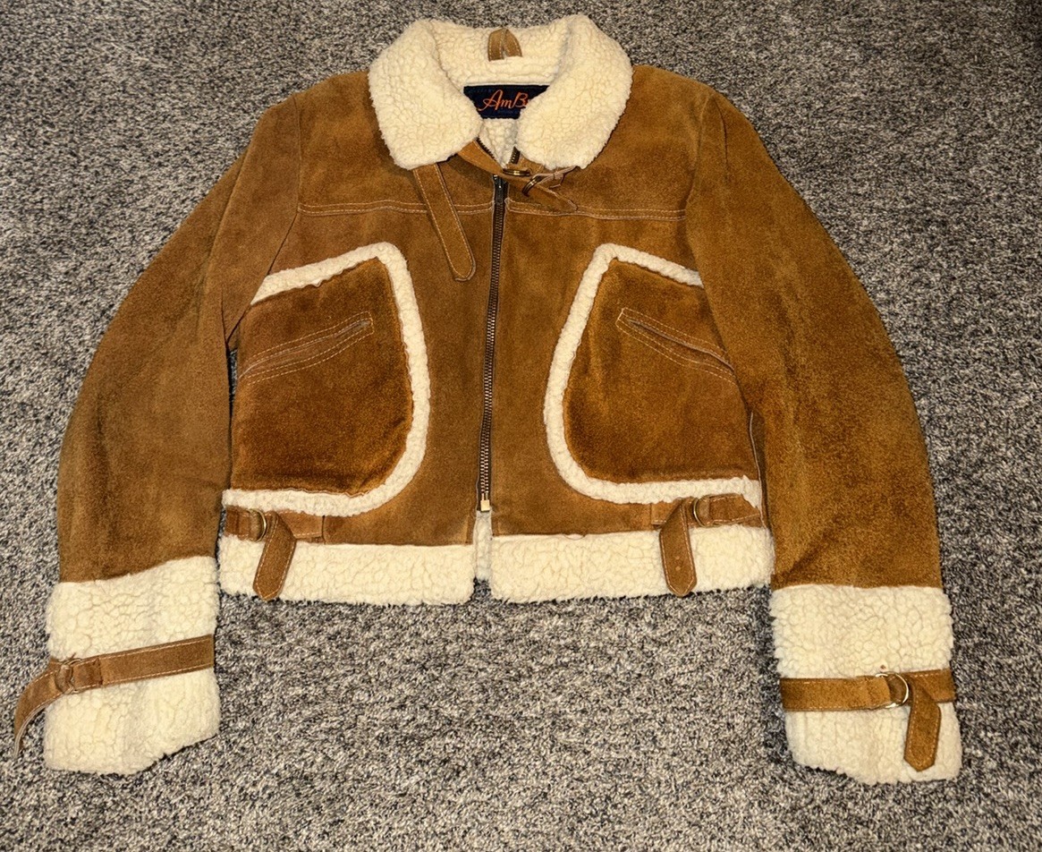 Vintage AMBE SUEDE Jacket 1950s -1970s Sherpa Fleece Lined Brown Suede Hudson By